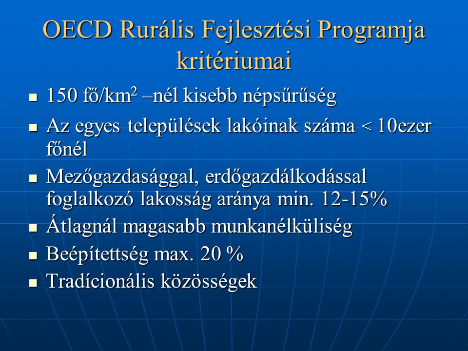 OECD Rurális Fejlesztési Programja kritériumai