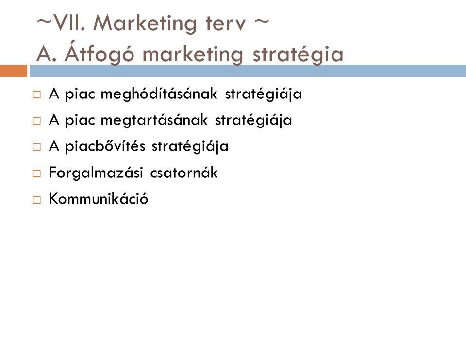 ~VII. Marketing terv ~ A. Átfogó marketing stratégia