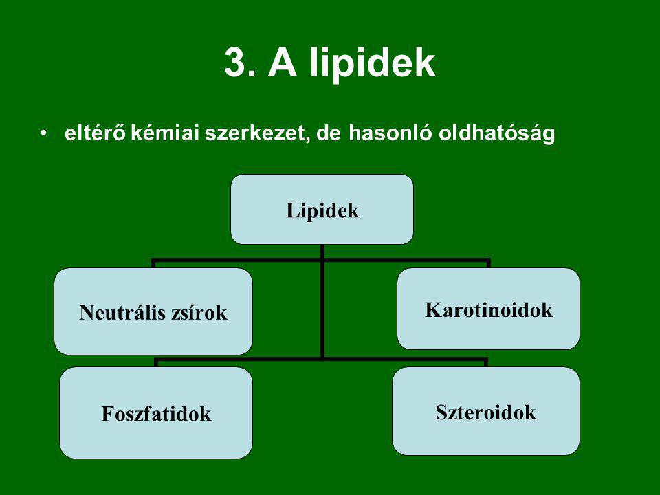 3. A lipidek eltérő kémiai szerkezet, de hasonló oldhatóság
