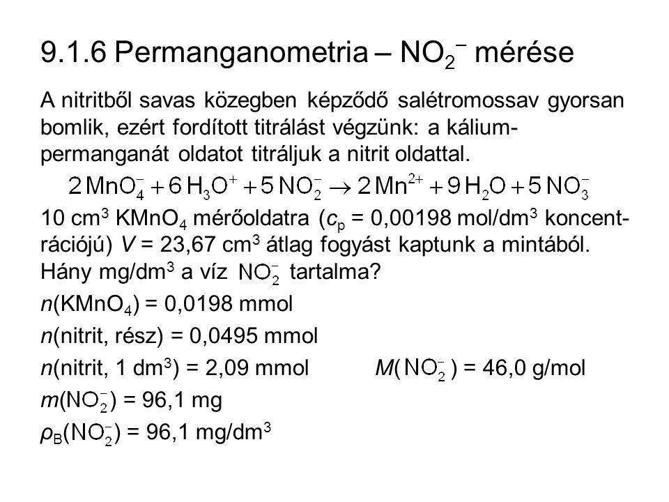 9.1.6 Permanganometria – NO2– mérése