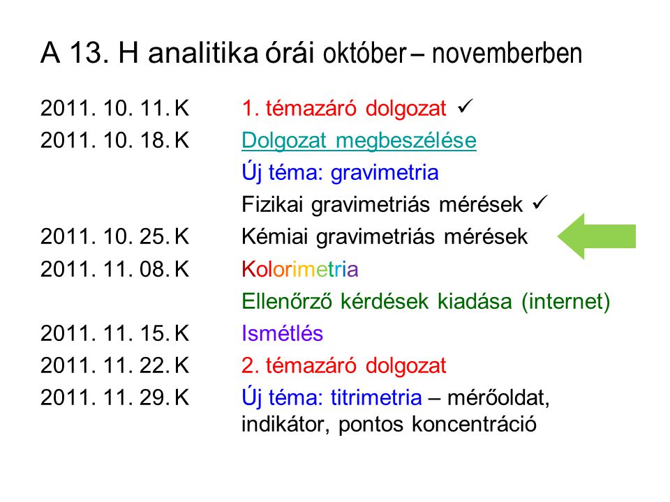 A 13. H analitika órái október – novemberben
