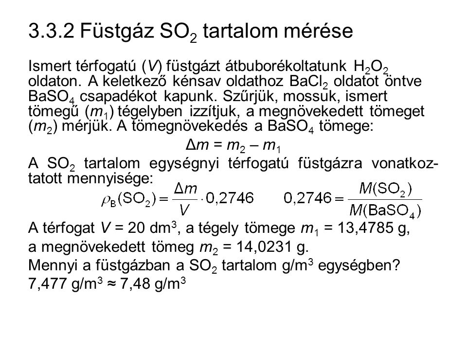 3.3.2 Füstgáz SO2 tartalom mérése