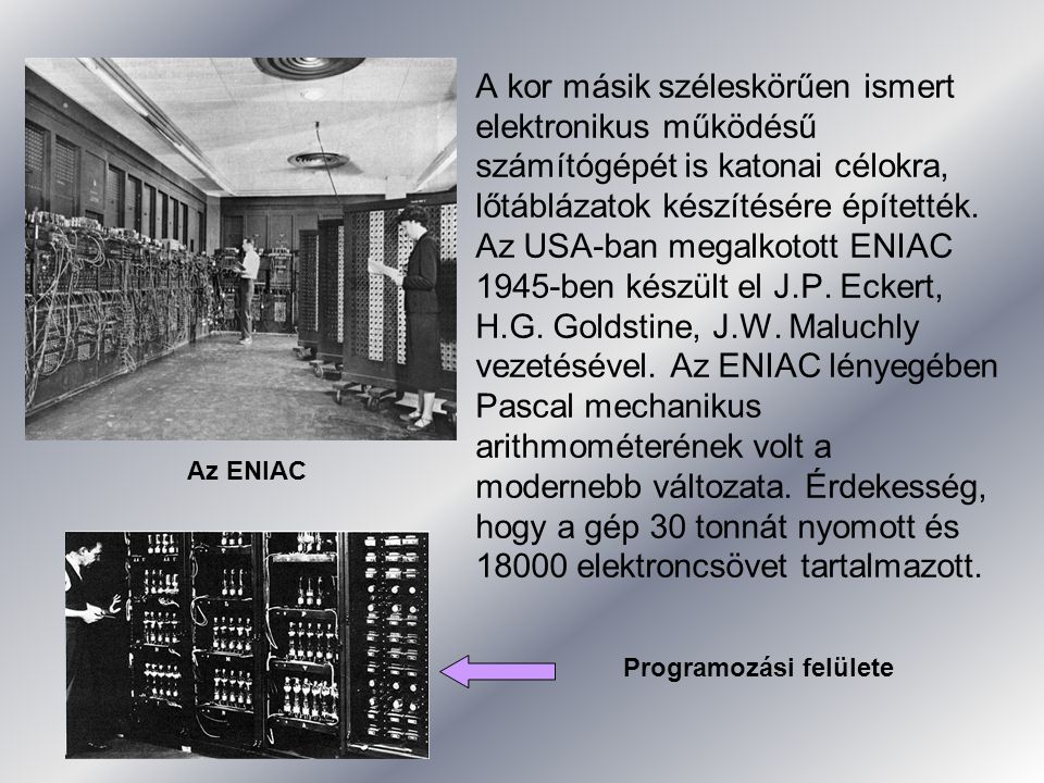 Az ENIAC Programozási felülete.