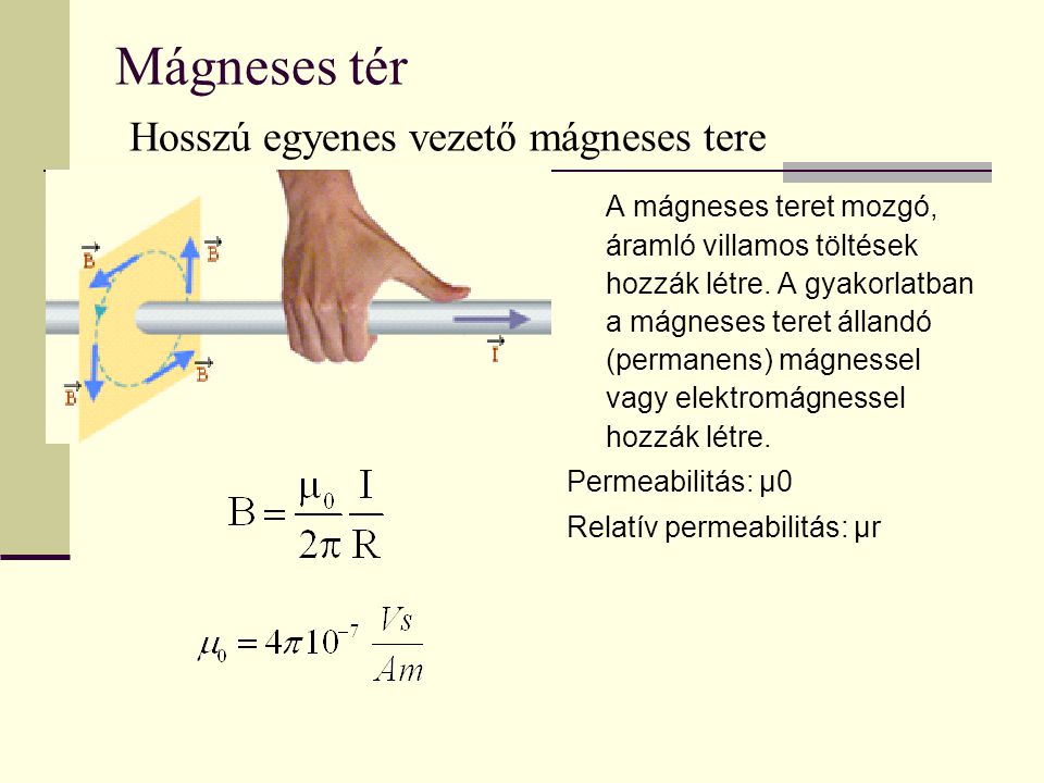 Mágneses tér Hosszú egyenes vezető mágneses tere