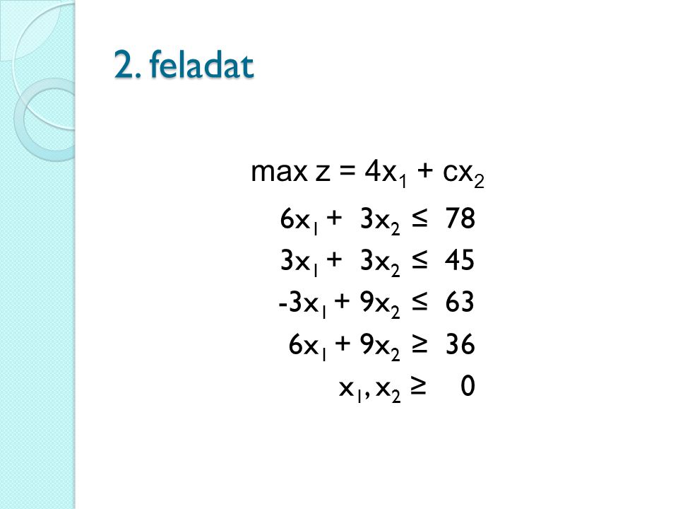 2. feladat max z = 4x1 + cx2.