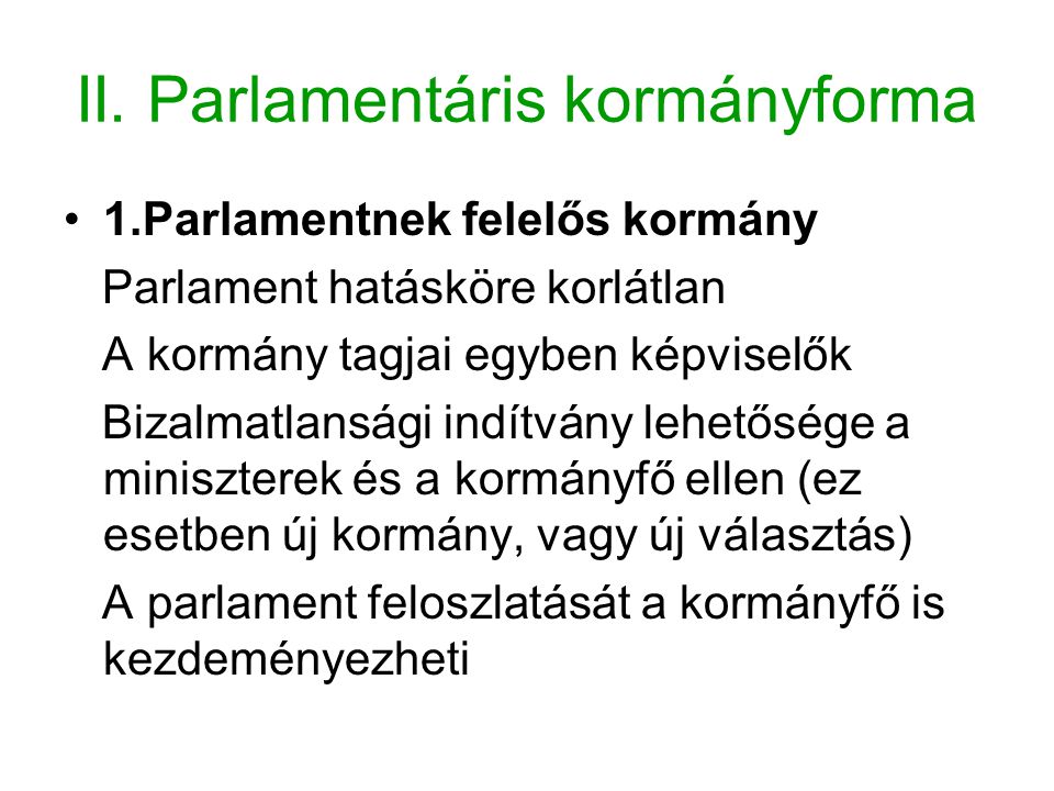 II. Parlamentáris kormányforma