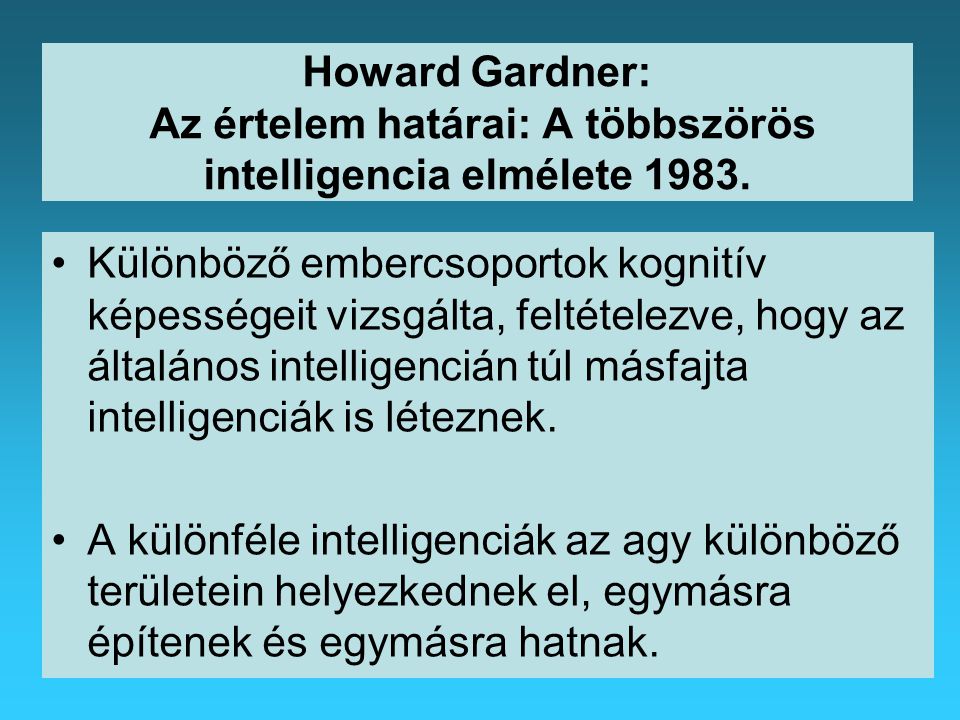 Howard Gardner: Az értelem határai: A többszörös intelligencia elmélete 1983.