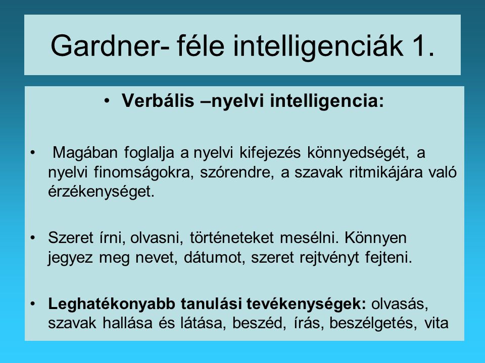 Gardner- féle intelligenciák 1.