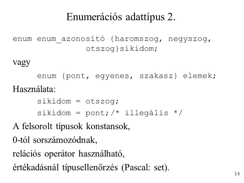 Enumerációs adattípus 2.