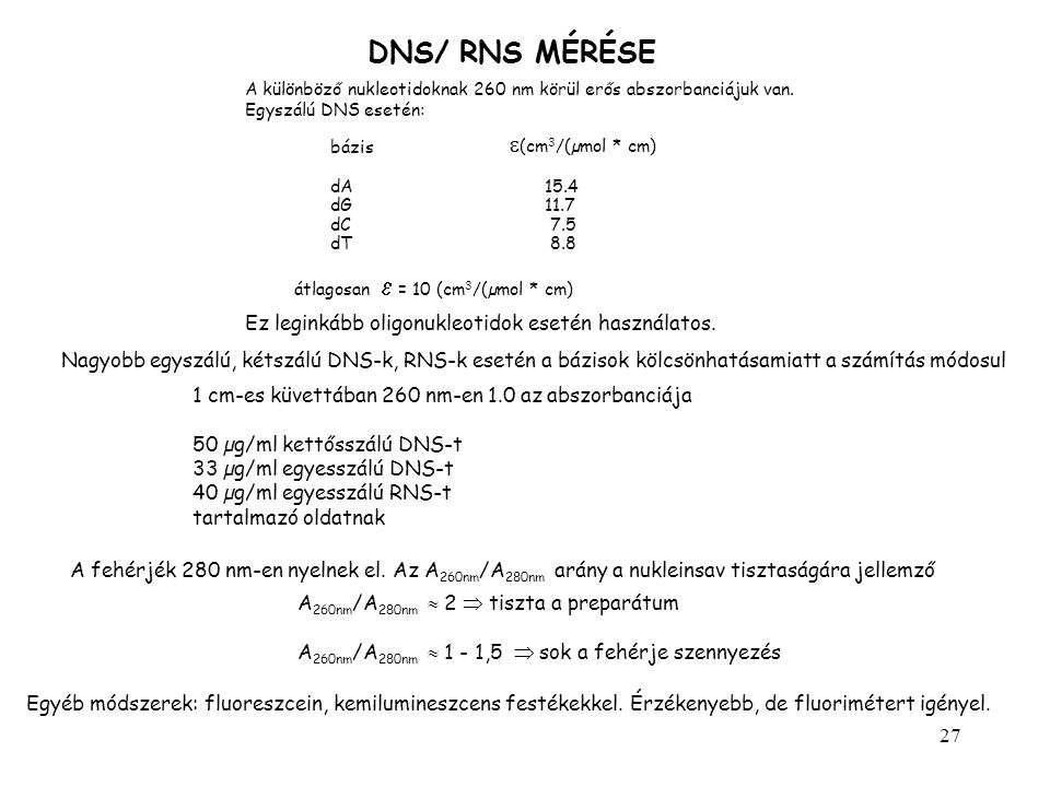 DNS/ RNS MÉRÉSE Ez leginkább oligonukleotidok esetén használatos.