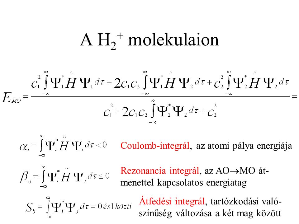 A H2+ molekulaion Coulomb-integrál, az atomi pálya energiája