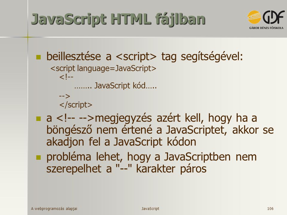 JavaScript HTML fájlban