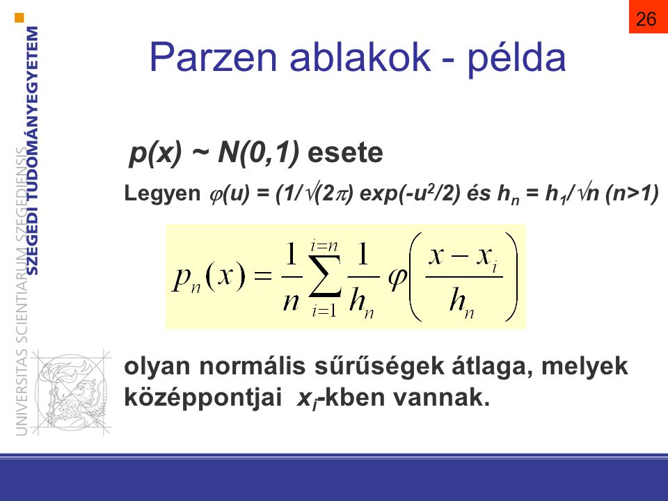 Parzen ablakok - példa p(x) ~ N(0,1) esete