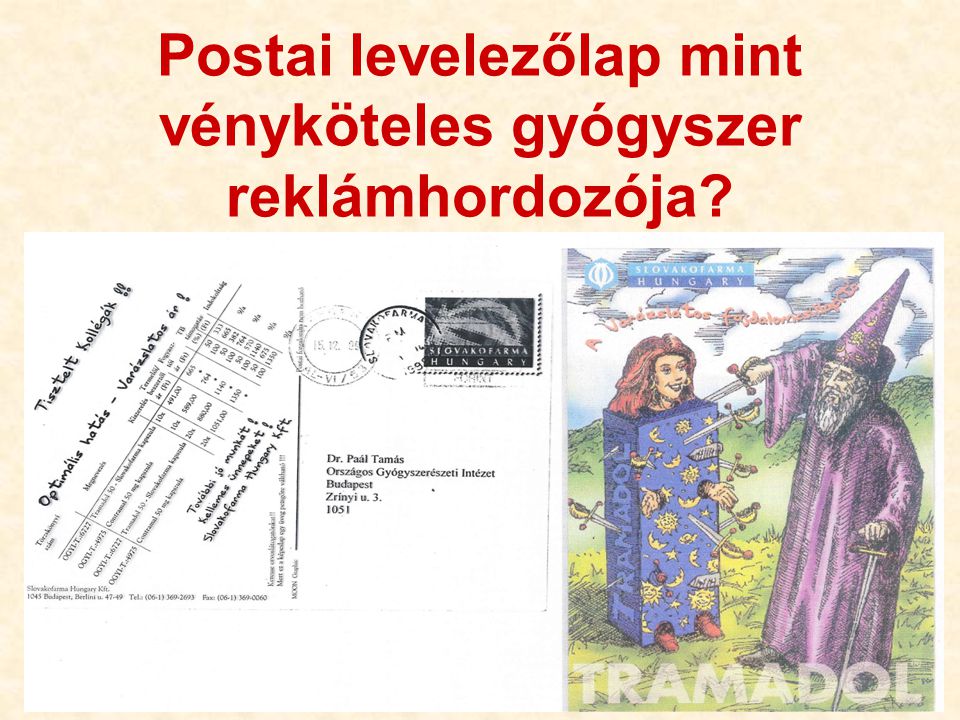Postai levelezőlap mint vényköteles gyógyszer reklámhordozója
