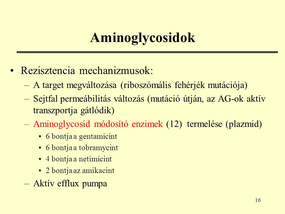 Aminoglycosidok Rezisztencia mechanizmusok: