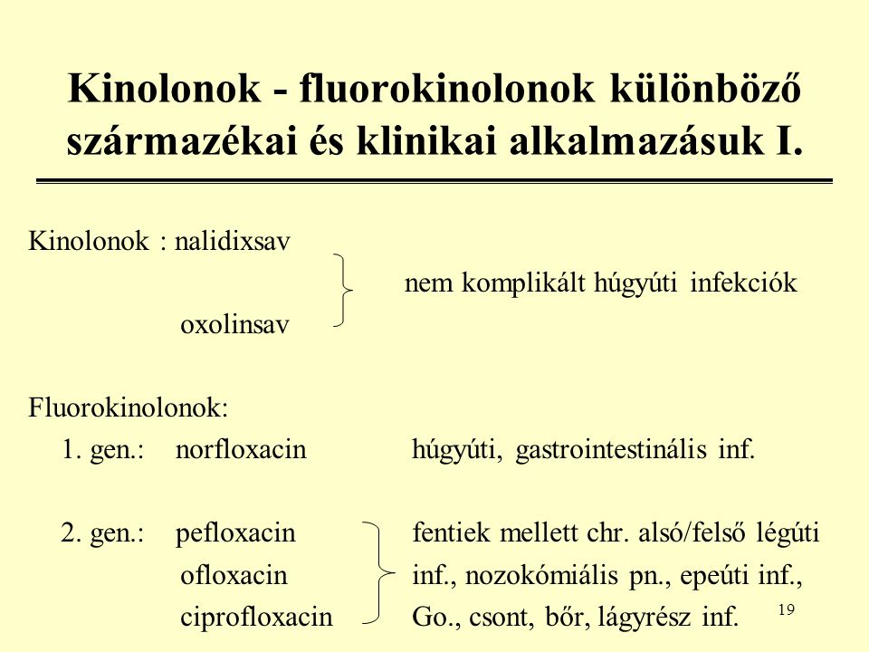 Kinolonok - fluorokinolonok különböző származékai és klinikai alkalmazásuk I.