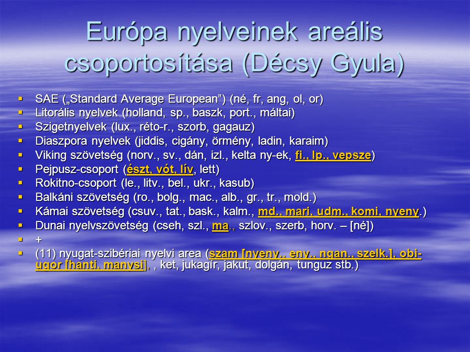 Európa nyelveinek areális csoportosítása (Décsy Gyula)