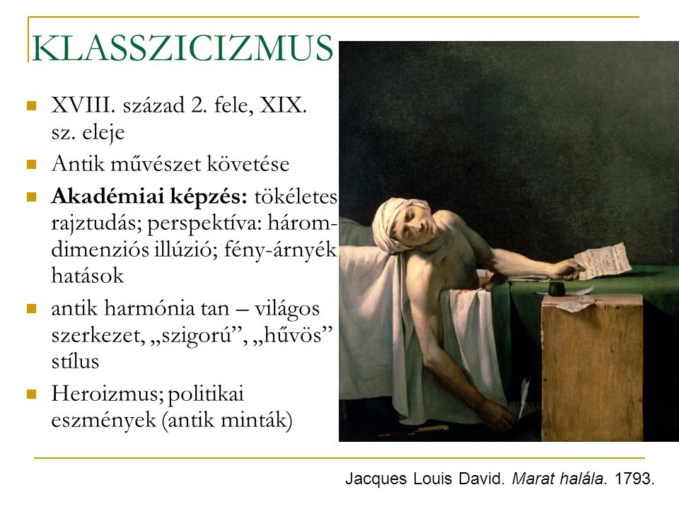 Jacques Louis David. Marat halála