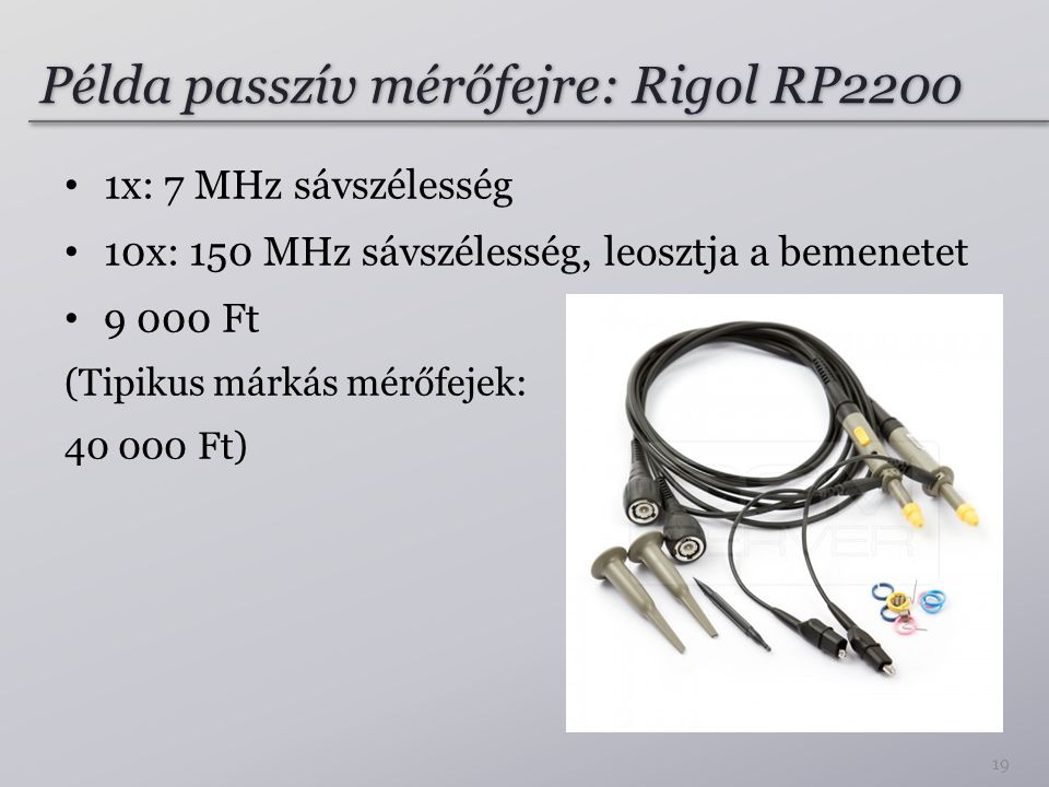 Példa passzív mérőfejre: Rigol RP2200