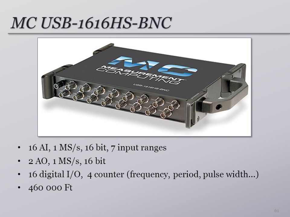 MC USB-1616HS-BNC 16 AI, 1 MS/s, 16 bit, 7 input ranges