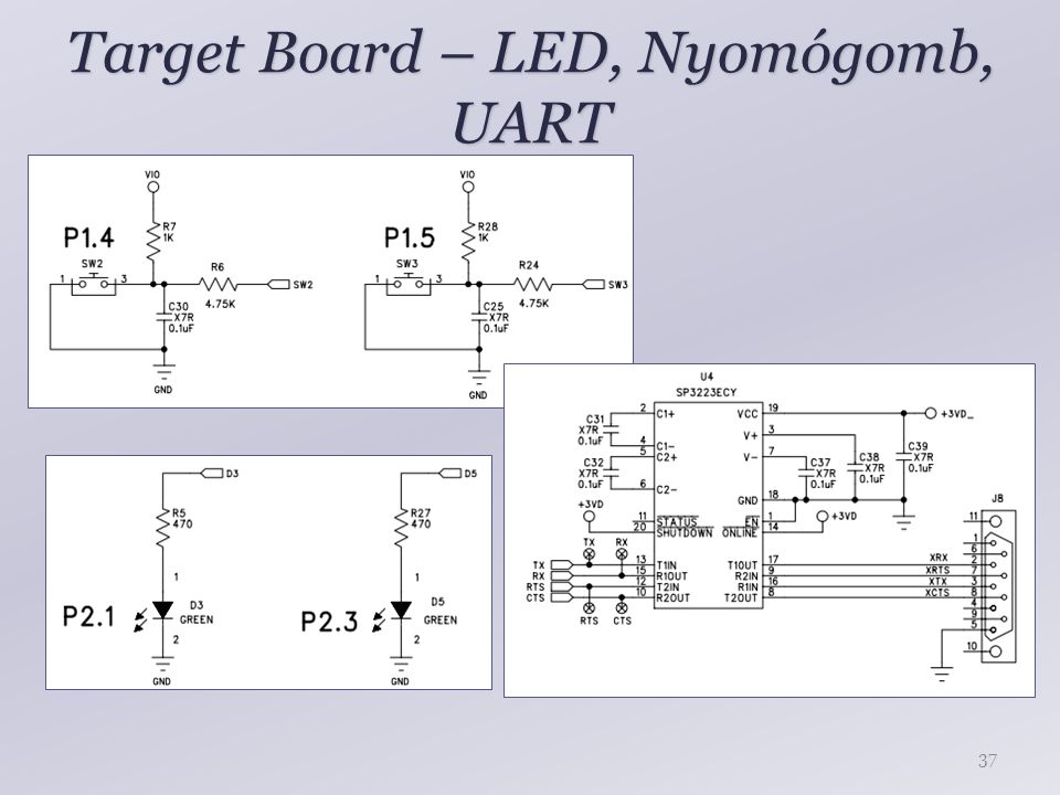 Target Board – LED, Nyomógomb, UART