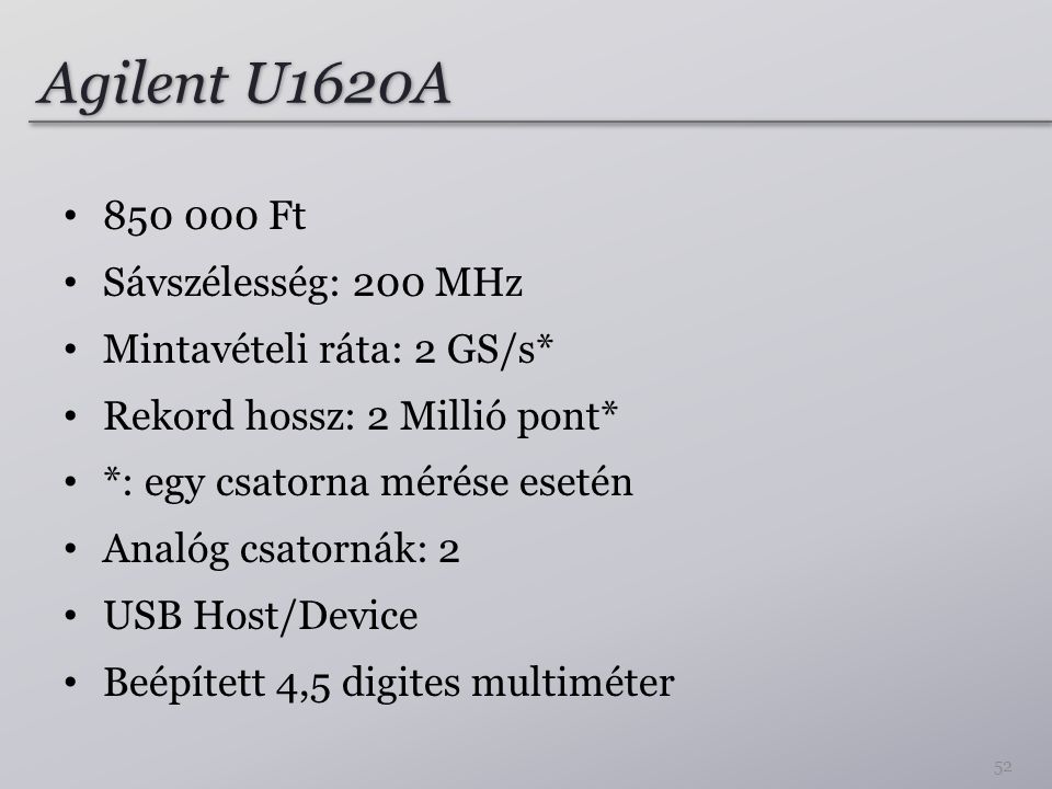 Agilent U1620A Ft Sávszélesség: 200 MHz