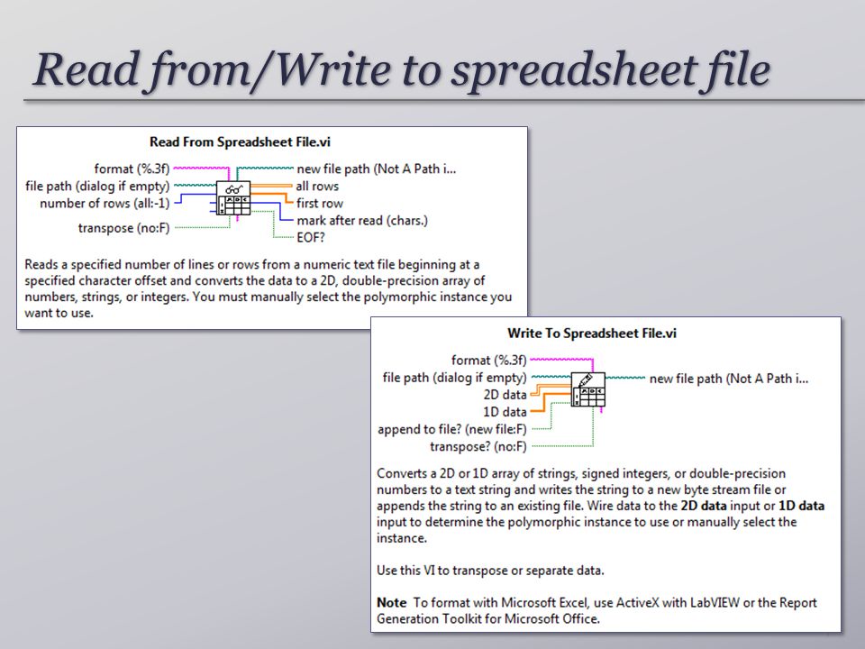 Read from/Write to spreadsheet file