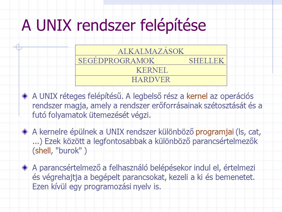 A UNIX rendszer felépítése
