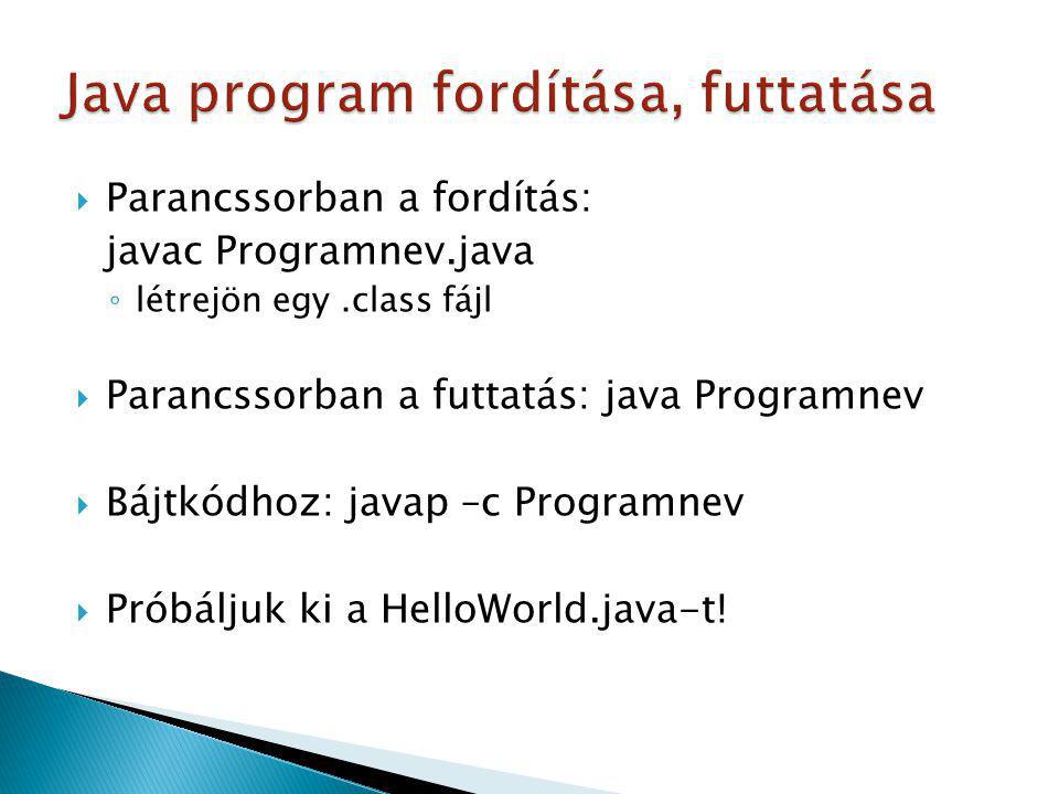 Java program fordítása, futtatása