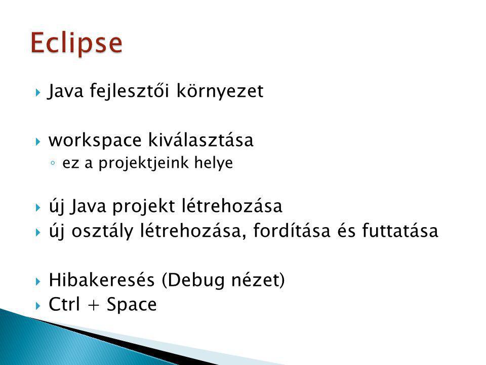 Eclipse Java fejlesztői környezet workspace kiválasztása