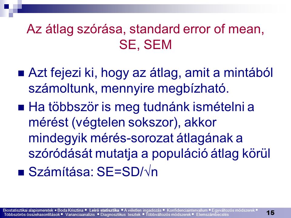 Az átlag szórása, standard error of mean, SE, SEM