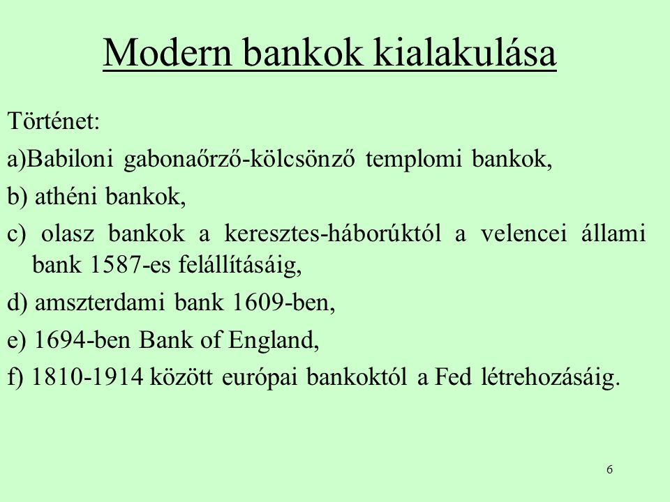 Modern bankok kialakulása