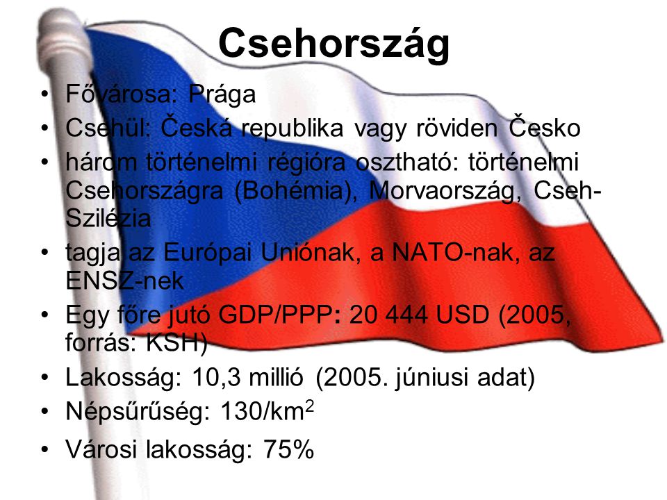 Csehország Fővárosa: Prága Csehül: Česká republika vagy röviden Česko
