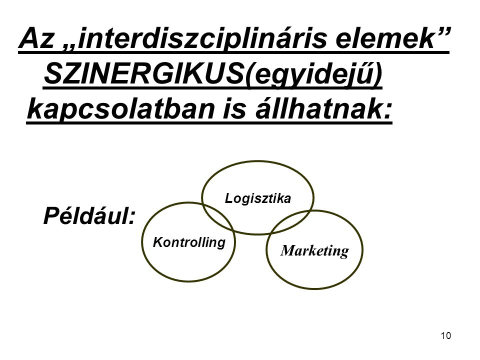 Az „interdiszciplináris elemek SZINERGIKUS(egyidejű) kapcsolatban is állhatnak: Például: