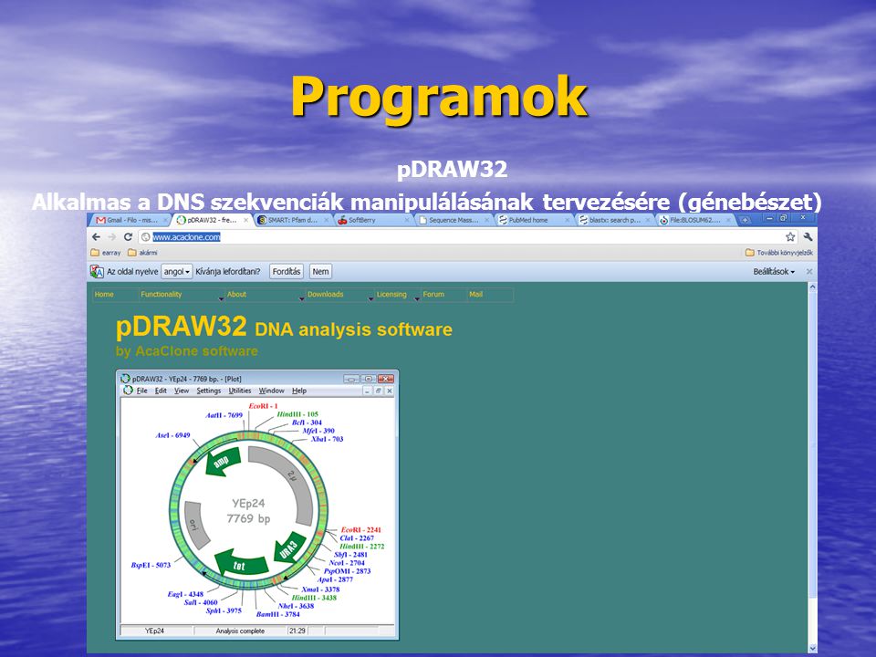 Programok pDRAW32 Alkalmas a DNS szekvenciák manipulálásának tervezésére (génebészet)