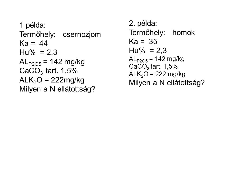 Termőhely: csernozjom Ka = 44 Hu% = 2,3 ALP2O5 = 142 mg/kg