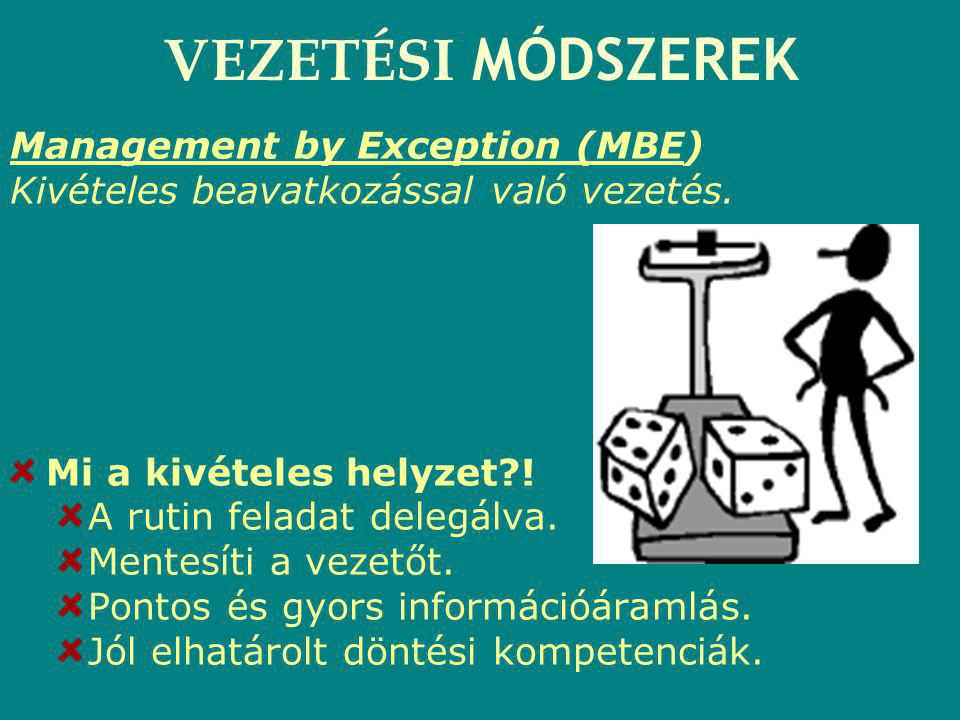 VEZETÉSI MÓDSZEREK Management by Exception (MBE)