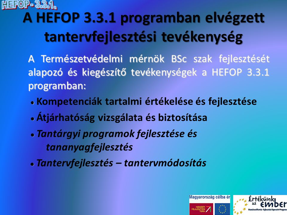 A HEFOP programban elvégzett tantervfejlesztési tevékenység