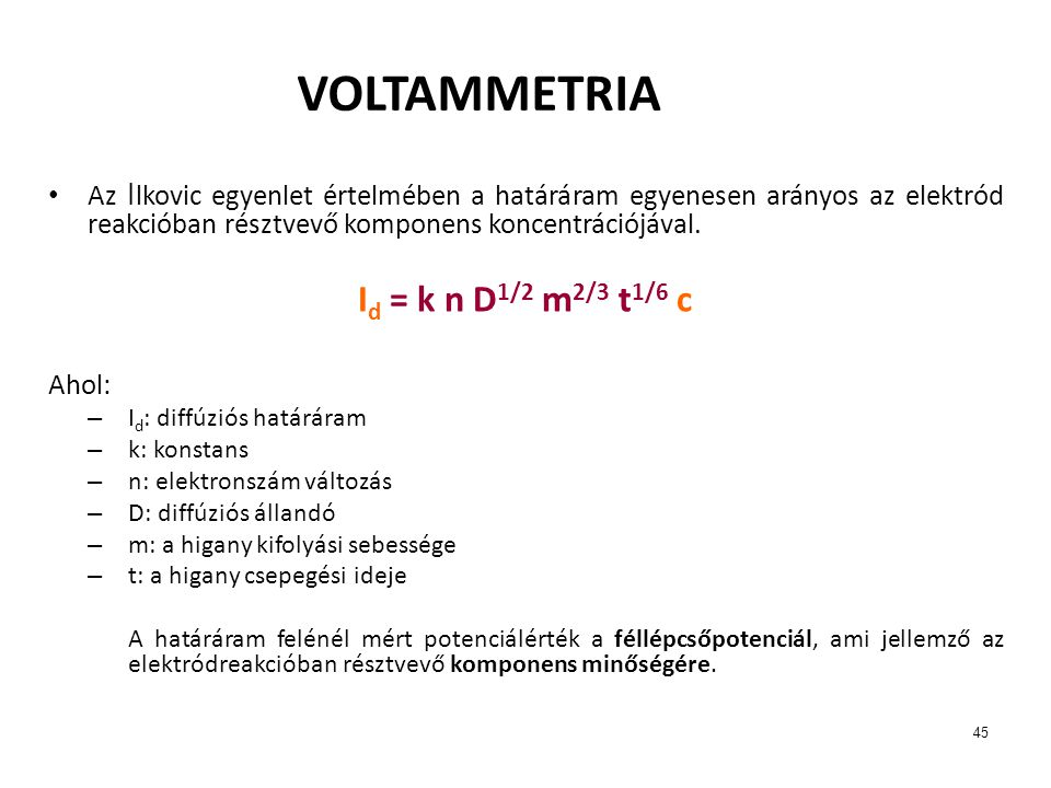 VOLTAMMETRIA Id = k n D1/2 m2/3 t1/6 c