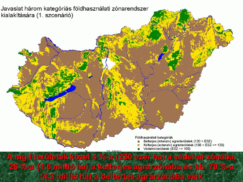 A mg-i területek közel 4 %-a (230 ezer ha) a védelmi zónába, 26 %-a (1