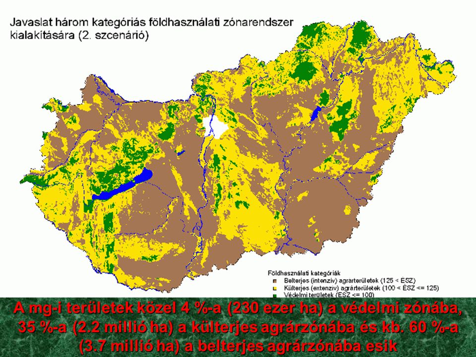 A mg-i területek közel 4 %-a (230 ezer ha) a védelmi zónába, 35 %-a (2