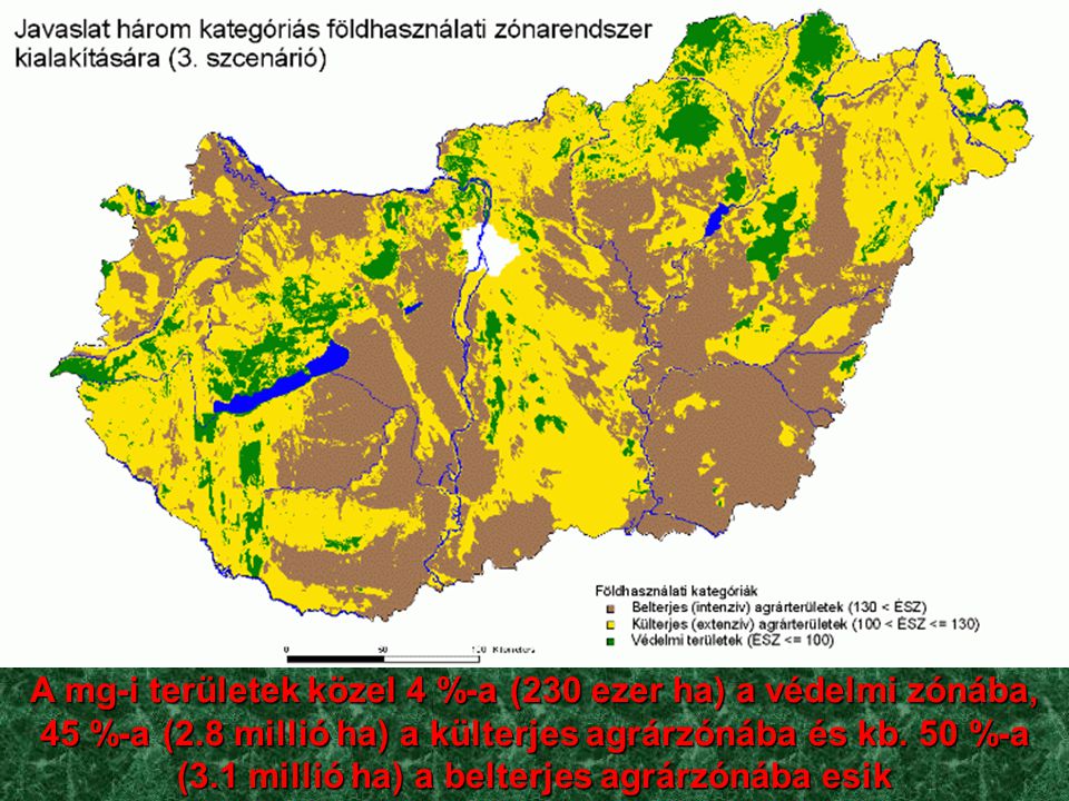 A mg-i területek közel 4 %-a (230 ezer ha) a védelmi zónába, 45 %-a (2