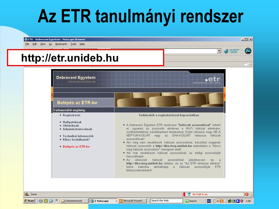 Az ETR tanulmányi rendszer