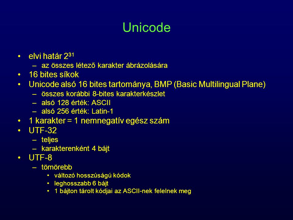 Unicode elvi határ bites síkok