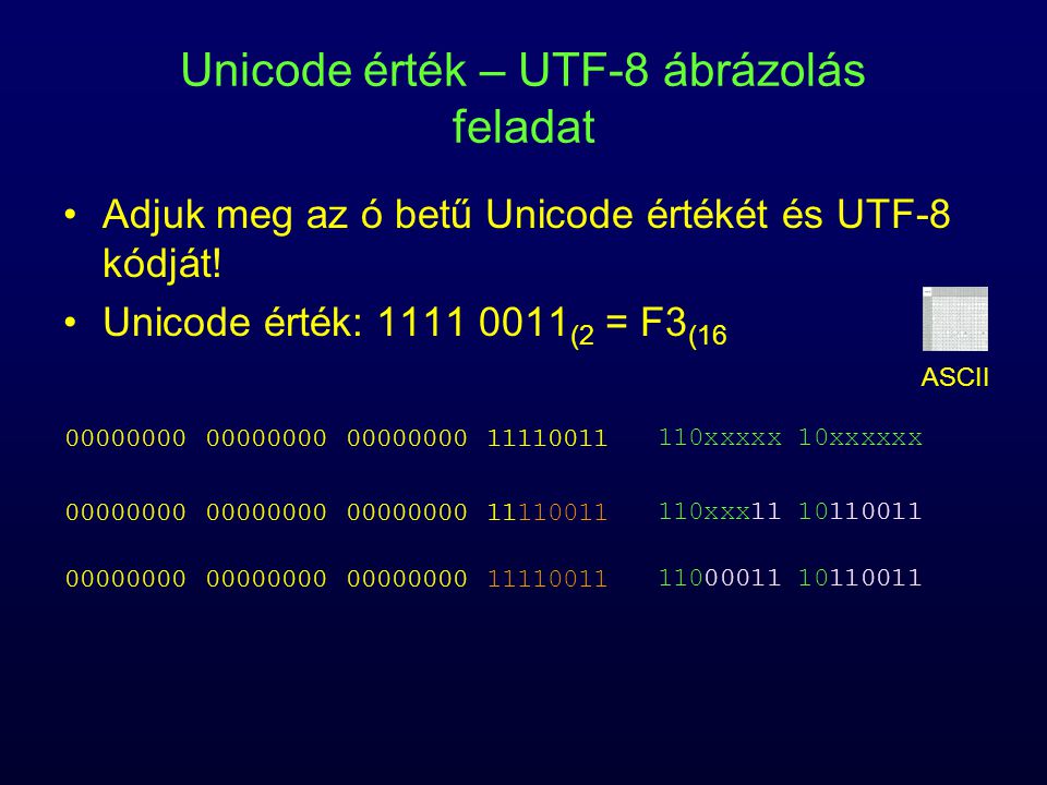 Unicode érték – UTF-8 ábrázolás feladat