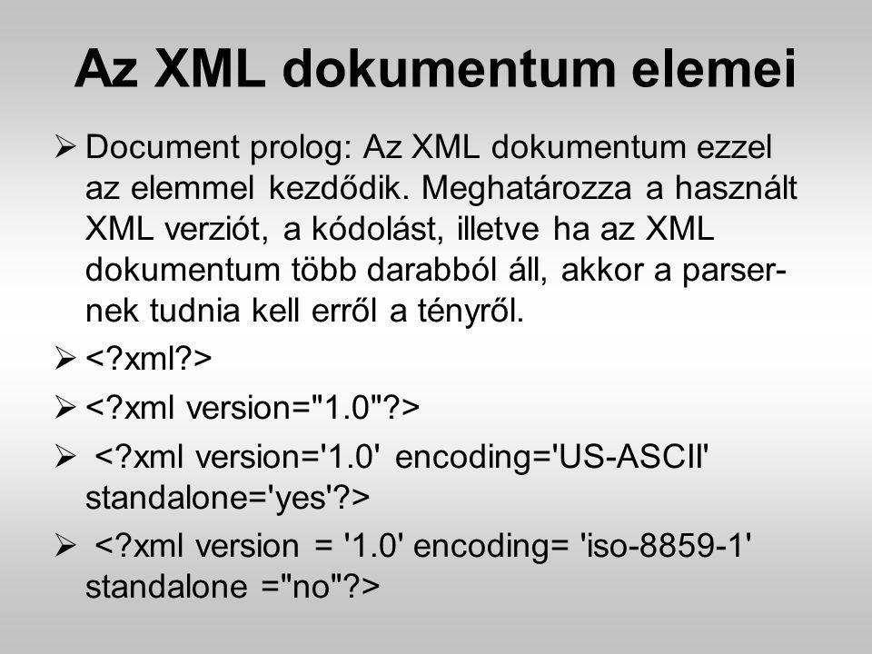 Az XML dokumentum elemei