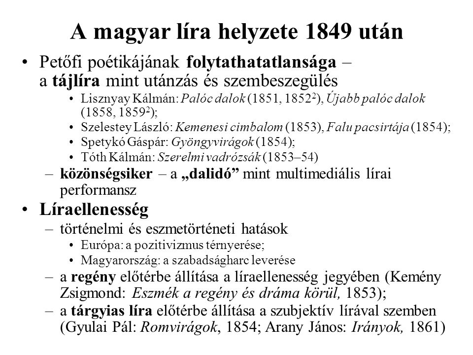 A magyar líra helyzete 1849 után