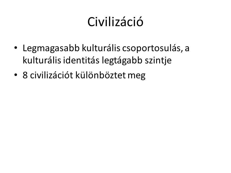 Civilizáció Legmagasabb kulturális csoportosulás, a kulturális identitás legtágabb szintje.