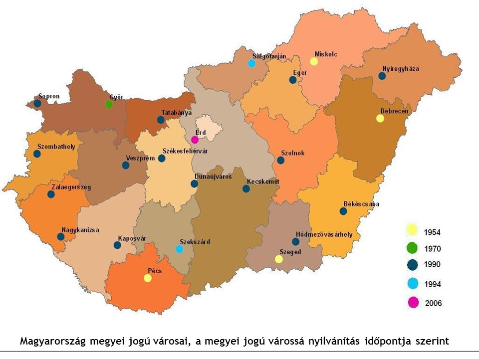 Magyarország megyei jogú városai, a megyei jogú várossá nyilvánítás időpontja szerint