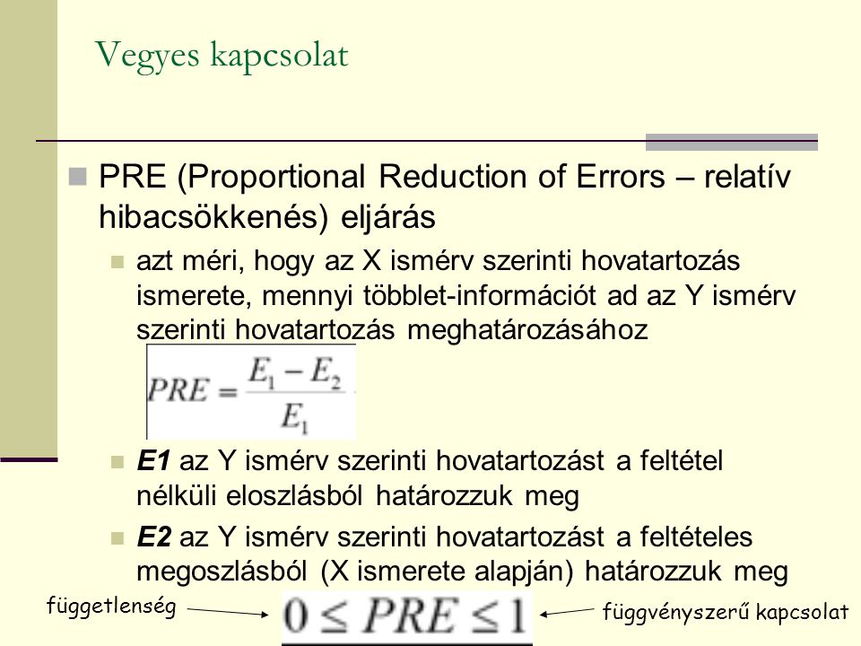 Vegyes kapcsolat PRE (Proportional Reduction of Errors – relatív hibacsökkenés) eljárás.